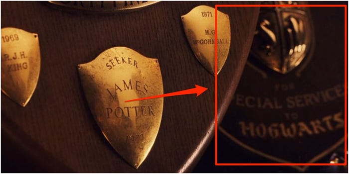 In The Same Cabinet, You Can See Tom Riddle's Award For Special Services To Hogwarts Right Behind The Quidditch Trophy