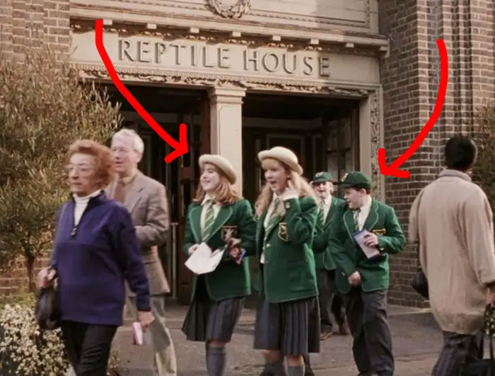 In The Sorcerer's Stone, School Children Wearing Green School Uniforms Walk By The Reptile Room. This Is A Nod To Slytherin's House Color Being Green And Their Symbol Being A Snake