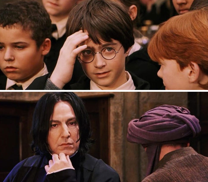 In 'The Sorcerer's Stone,' Harry's Scar Burns Because Quirrell Has His Back To Him, Meaning Voldemort, On The Back Of Quirrell's Head, Is Facing Him