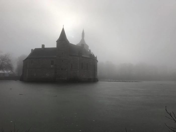 Foggy Morning Walk Near Castle In Belgium. Lucky Shot...