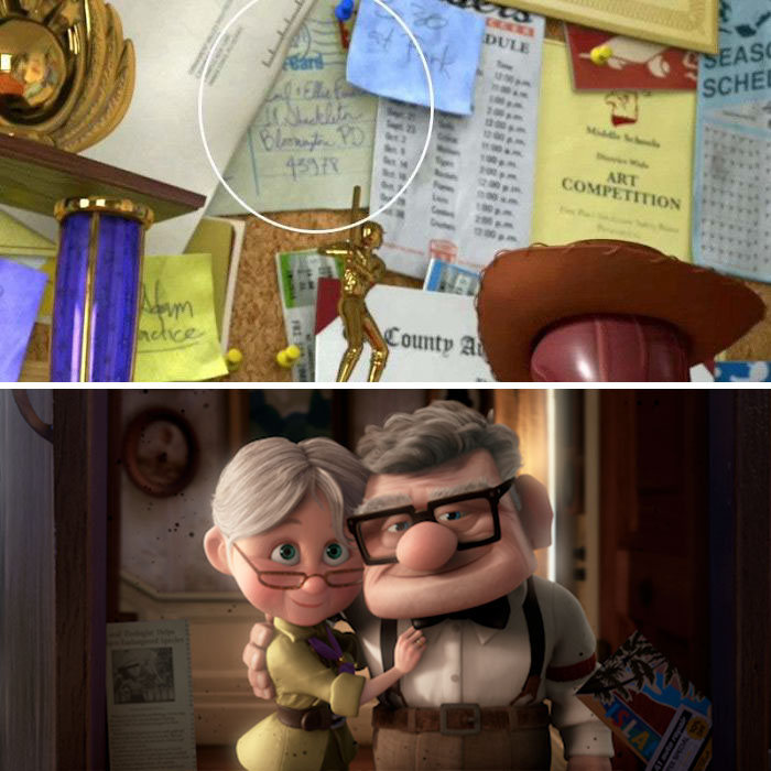 In Toy Story 3 (2010) While In Andy's Room You Can See Pinned On His Board A Post Card From Carl And Ellie From The Film Up (2009)