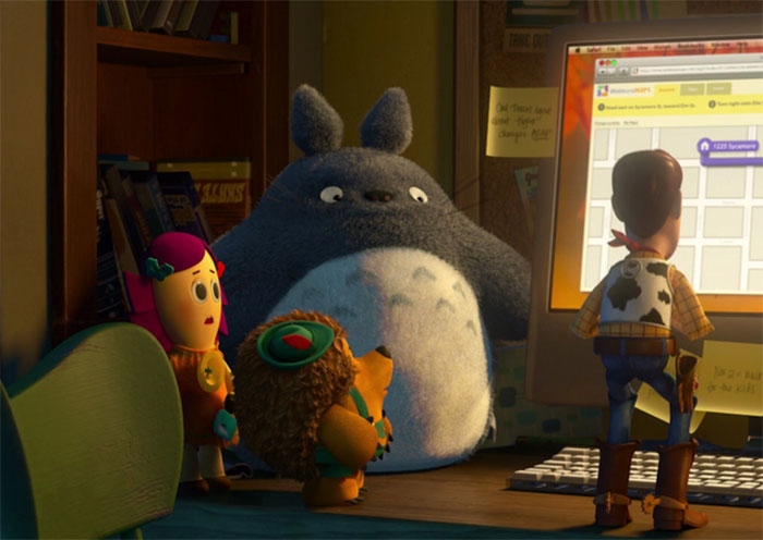 In Toy Story 3(2010), One Of Bonnie’s Toys Is A Totoro. This Comes From The Studio Ghibli Movie, My Neighbor Totoro