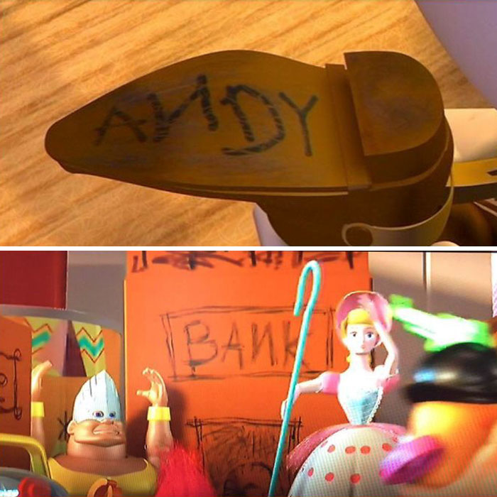 In Toy Story, Andy Has The Same Backwards N On His Homemade Bank Building That He Has On Woody’s Boot