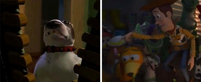 In Toy Story 4 (2019), Woody Instructs Slinky To Sit In The Same Manner That Sid Instructs Scud To Sit In Toy Story (1995). “Siiiiiit, Good Boy”