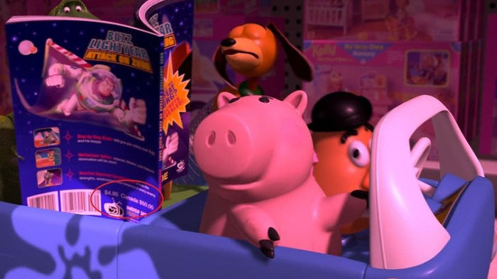 The Book That Rex Is Reading In Toy Story 2 Has The U.S. Price Listed As $4.95 And $50.00 In Canadian Dollars