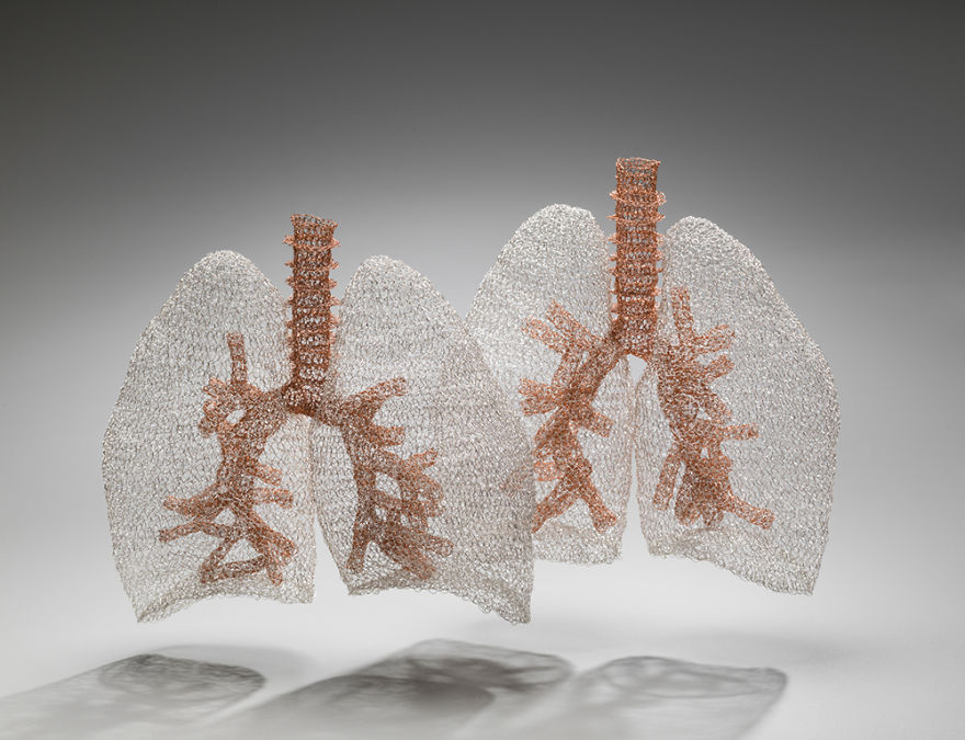 Anne Mondro Crocheted Anatomically Correct Lungs Using 26-Gauge Steel And Copper Anne Mondro Crocheted Anatomically Correct Lungs Using 26-Gauge Steel And Copper
