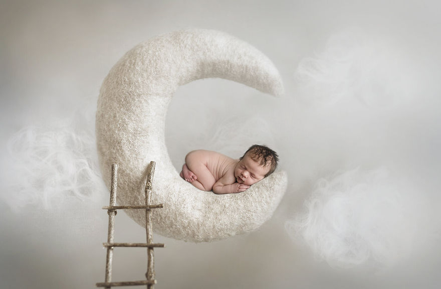 Newborn Baby Photo Sleeping On A Moon