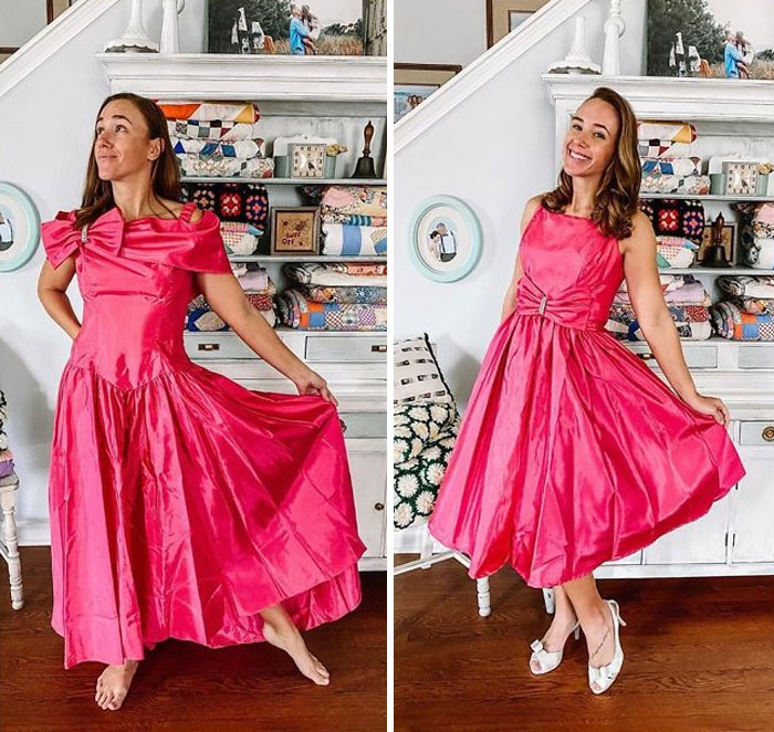 Woman Modifies Old Thrift Store Clothes To Create New Outfits And Here Are 21 Of Her Best Works