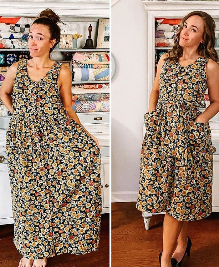 Woman Modifies Old Thrift Store Clothes To Create New Outfits And Here Are 21 Of Her Best Works