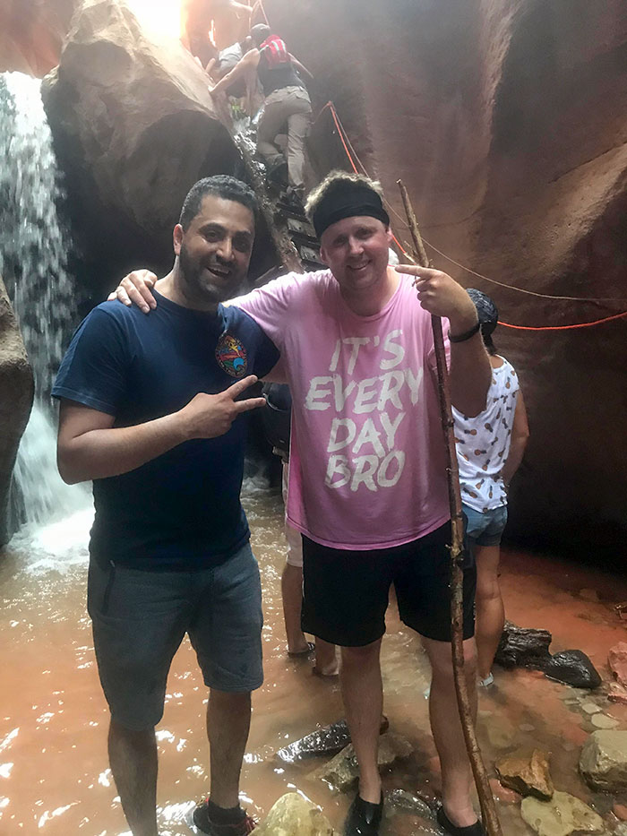 I Was Hiking A Slot Canyon With My Family And I Busted My Ankle About 3 Miles In. This Man (On The Left) Did Lead Me Along The Canyon And Down The Ladder Behind Us