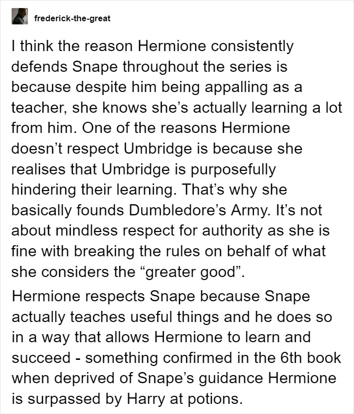 Hermione Actually Respects Snape