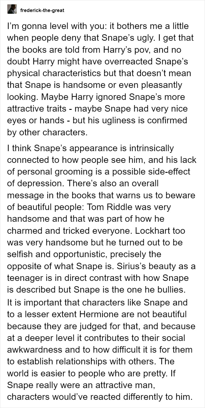 An Interesting Note About Snape Being Unattractive