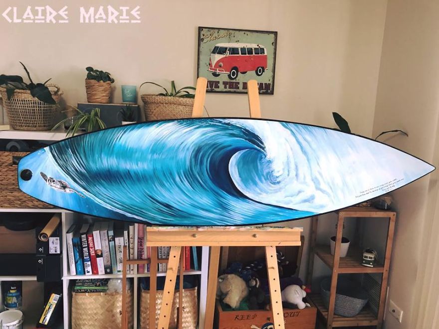 Artist Saves Old Surfboards From Landfill By Creating Custom Ocean Themed Art.