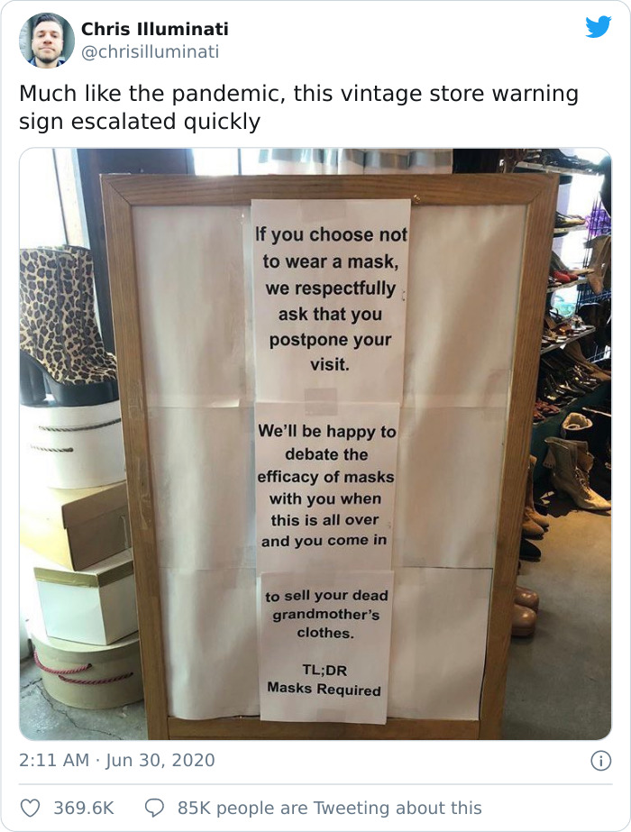 Tired Of Customers Ignoring Their Polite 'Please Wear A Mask' Sign, This Store Puts Up A New One And It Gets Dark Real Quick