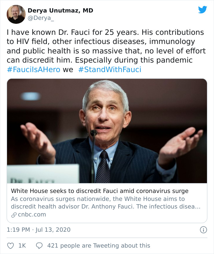 I Have Known Dr. Fauci For 25 Years. His Contributions To Hiv Field, Other Infectious Diseases, Immunology And Public Health Is So Massive That, No Level Of Effort Can Discredit Him