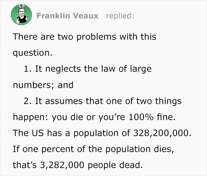 "But It's Only 1% Fatal!" Person Shuts Down Covidiots By Giving Some Gruesome Numbers Of Possible Victims