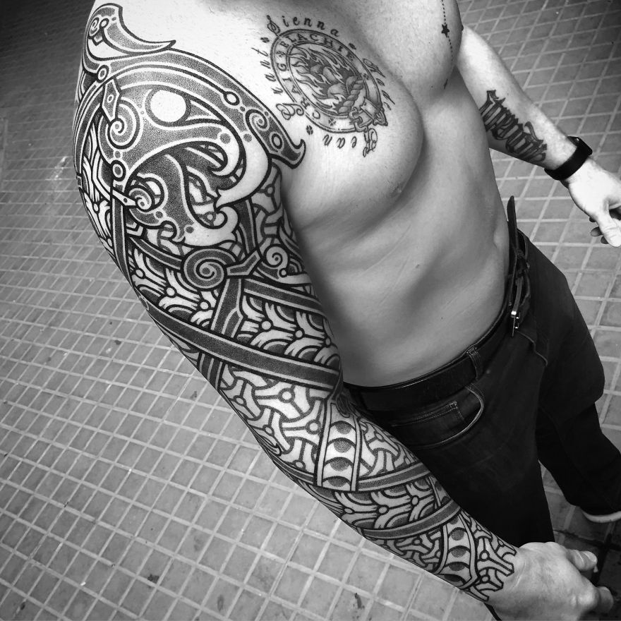Powerful Armor Style Tattoo On Dan From Minnesota!