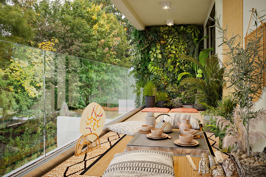 3D Artist Transforms 6 Everyday Balconies Into Dreamy Outdoor Retreats