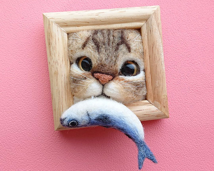 Here Are 30 Of This Japanese Felt Artist’s Cutest Cat Frames