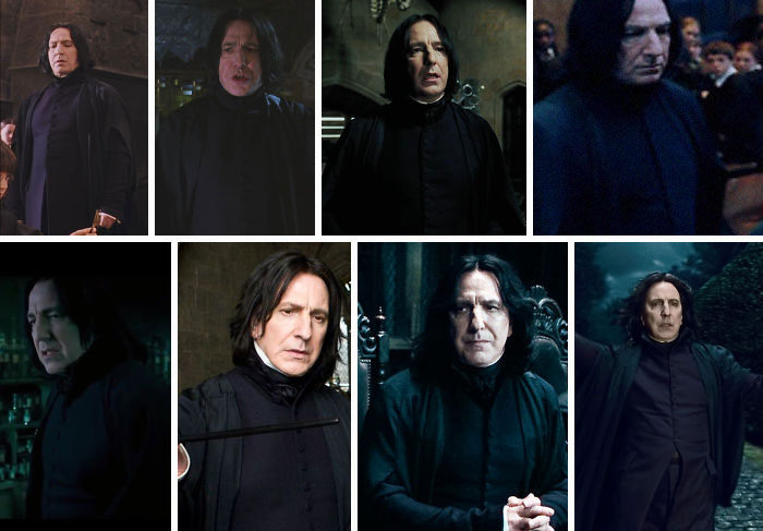 En las películas de Harry Potter, el traje de Snape es el único que nunca cambia. Según la diseñadora de vestuario, Jany Temine: "Es porque era perfecto".
