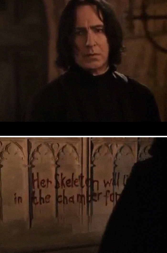 Cuando McGonagall revela que Ginny Weasley ha sido llevada a la cámara de los secretos, Snape está realmente preocupado