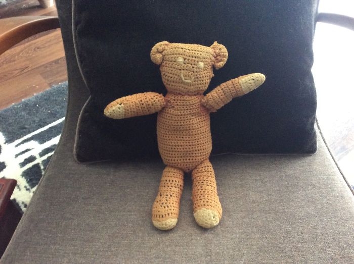 Meet Teddy. Knitted By My Great Grandmother For My Birth. With Me 47 Years And Forever