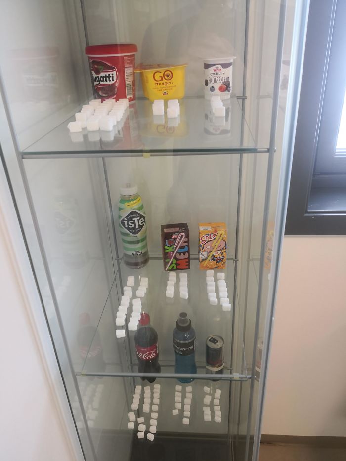 Dentist Office Showing How Much Sugar Is In Regular Items