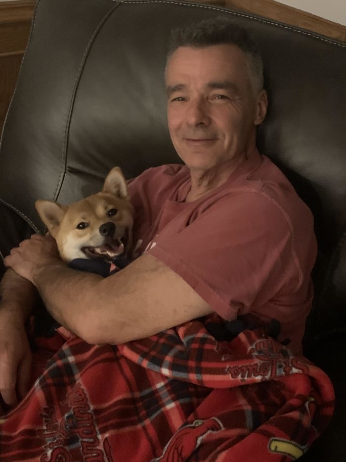 Pupdate: My Dad Now Swaddles/Cuddles Louie (Dog) When There Is A Thunderstorm