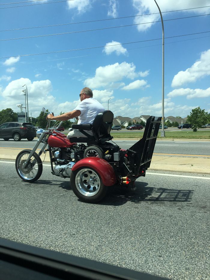 This Man Lost His Legs So He Built A Ramp Onto His Trike To Use His Motorized Wheelchair To Drive It