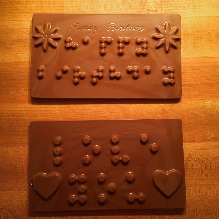 My Daughter Is Blind And For Her 9th Birthday Party We Made Braille Chocolate Message Slabs - "I Love You" And "Happy Birthday" In Braille