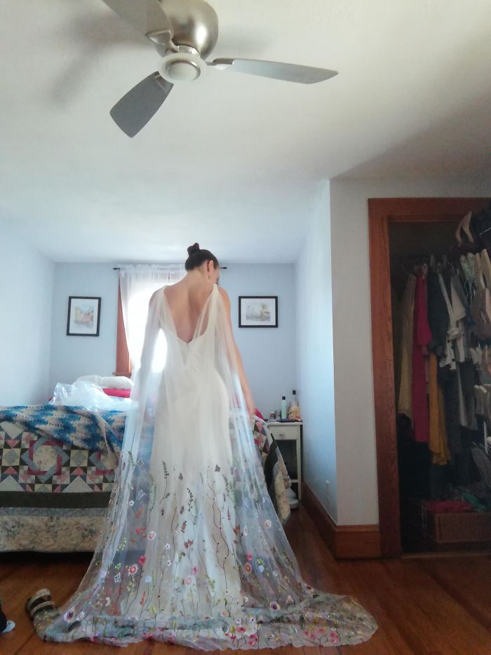 Dress Was $170 On Etsy, Cape Veil Was $170 On Etsy, Alterations Were $170! Very Excited For Our Small Airbnb Wedding (Hopefully It Won't Get Cancelled)