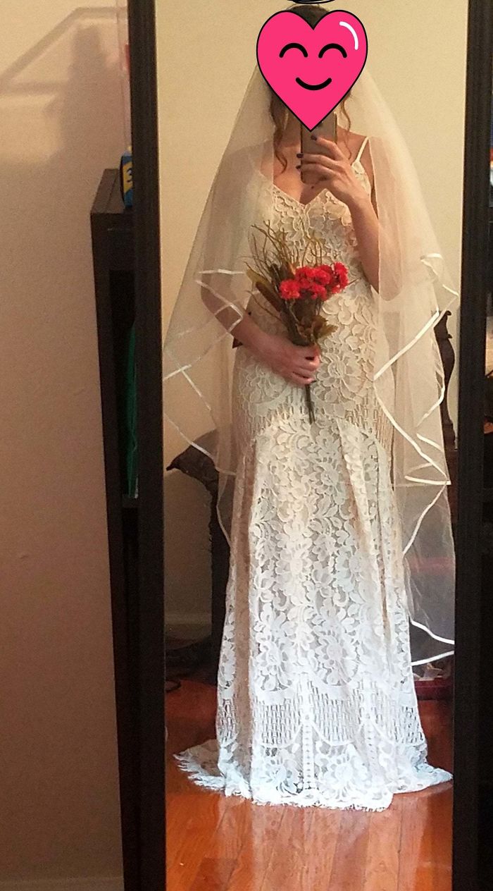 $90 Dress, $7 Veil, And Dollar Store Bouquet. I Don't Want To Take Them Off!