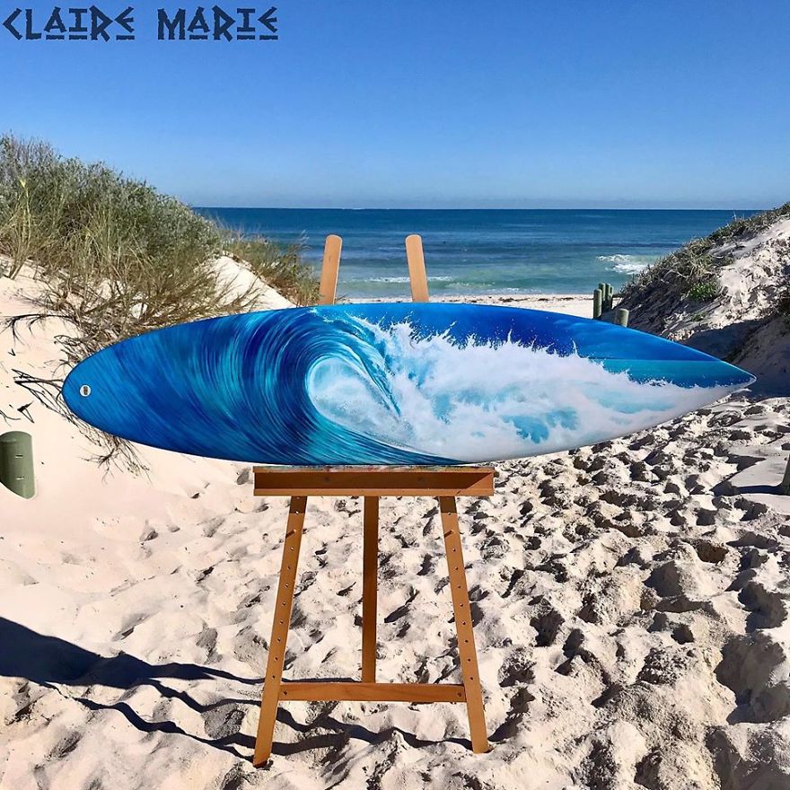 Artist Saves Old Surfboards From Landfill By Creating Custom Ocean Themed Art.