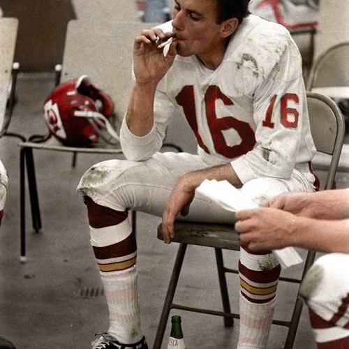 Kansas City Chiefs Quarterback Len Dawson Having A Cigarette And A Fresca After Losing The Very First Superbowl In 1967