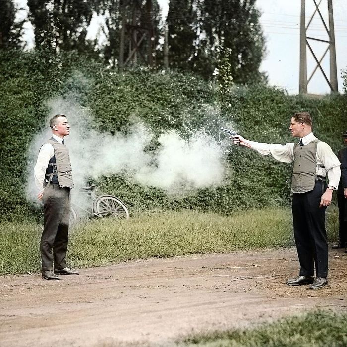 Testing A Bulletproof Vest, Around 1920