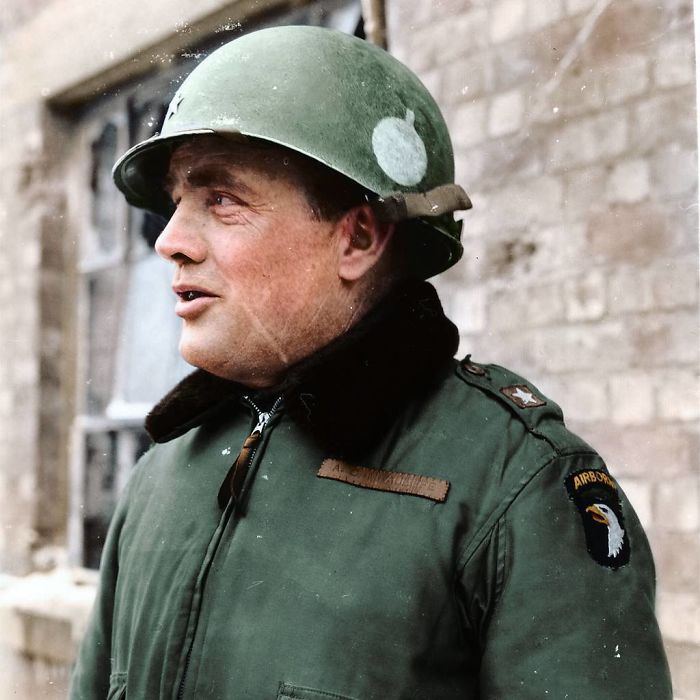 Brigadier General Anthony C. Mcauliffe In Bastogne, Belgium. He Gave The Single-Word Reply Of 'Nuts!' To A German Surrender.