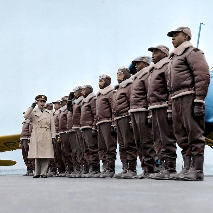 Major James A. Ellison Returns The Salute Of Mac Ross Of Dayton, Ohio, As He Passes Down The Line During The Review Of The Very First Class Of Tuskegee Cadets, 1941
