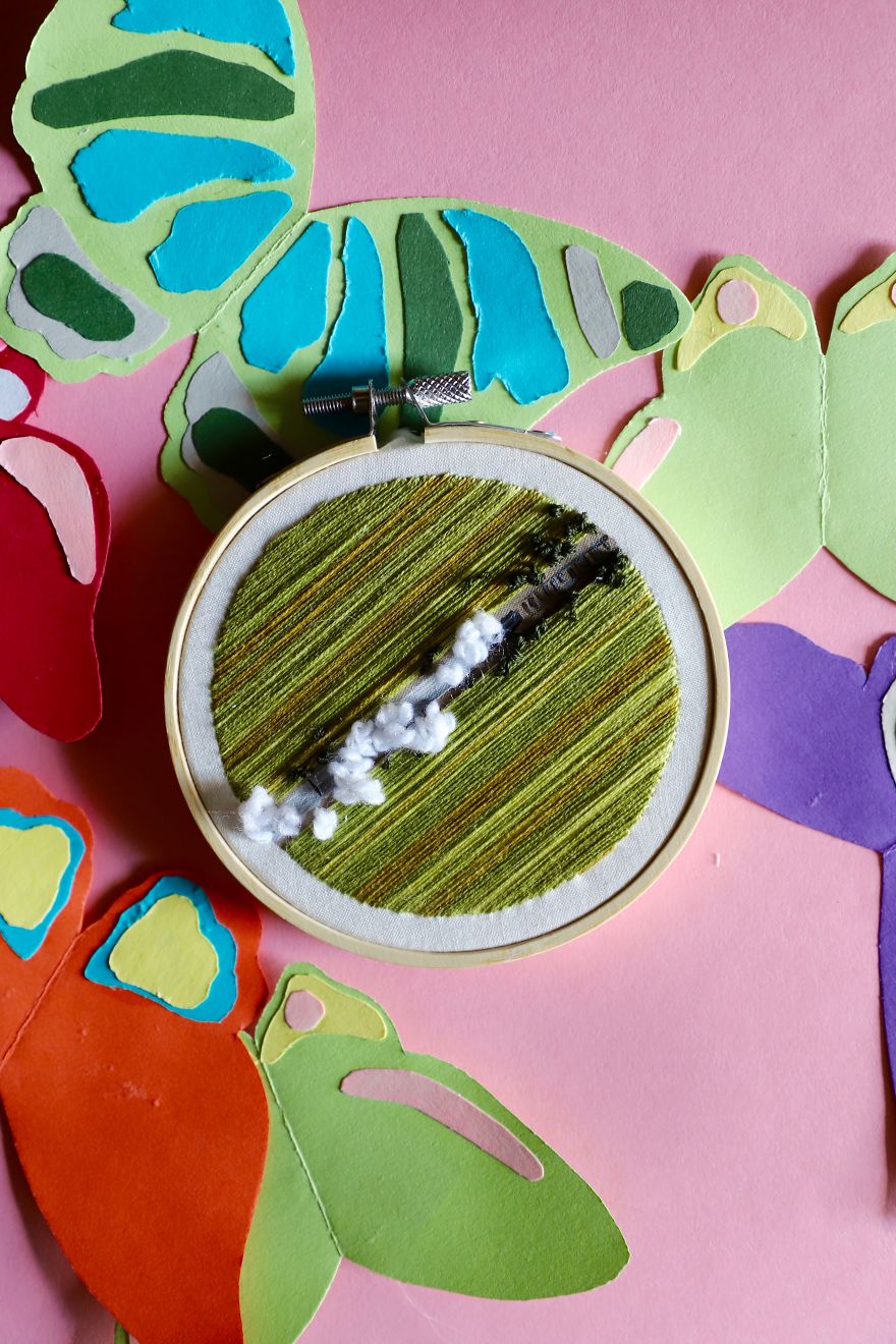 I Can't Sew. So I Combine It With Painting. The Progress Of Making Landscape Embroideries