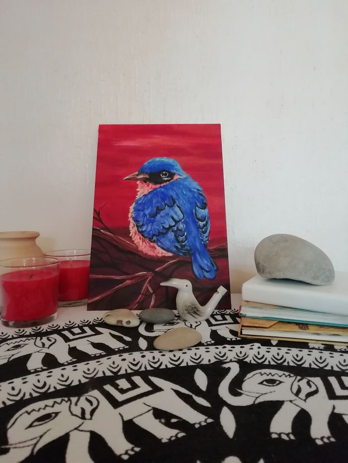 My New Acrylic Blue Bird For My Shop In Etsy. I Adore The Nature