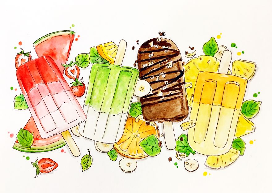 I Made Ice - Cream For Hot Weather With Watercolor
