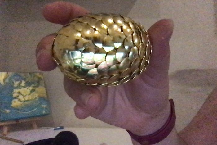Shitty Photo Sorry, But Its A Dragon Egg Made Of Styrofoam And Office Pins