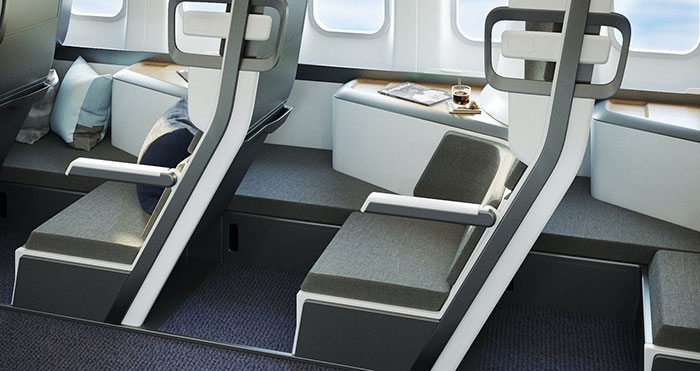 Este nuevo diseño de asientos de avión permite que los pasajeros de clase económica se tumben