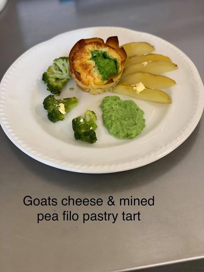 Goats Cheese & Mined Pea Filo Pastry Tart