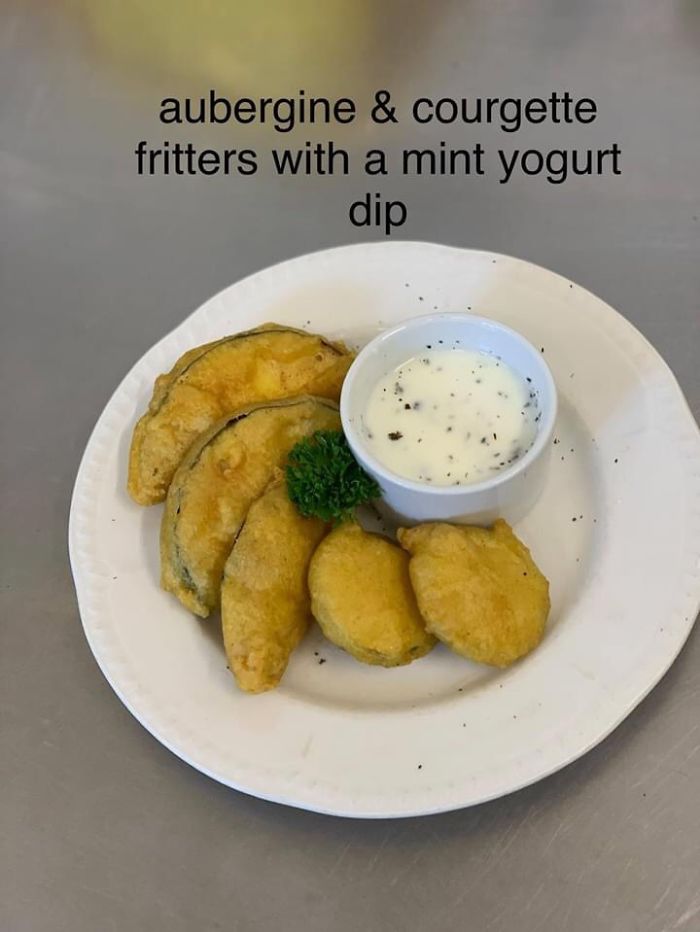 Aubergine & Courgette Fritters With A Mint Yogurt Dip