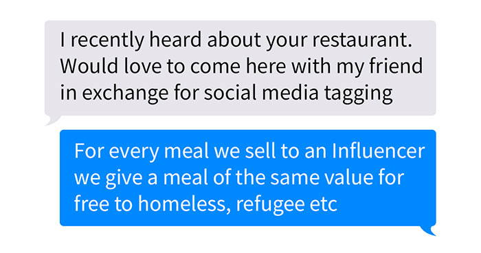 Restaurant Shows How To Shut Down Influencers Begging For Free Food For Exposure