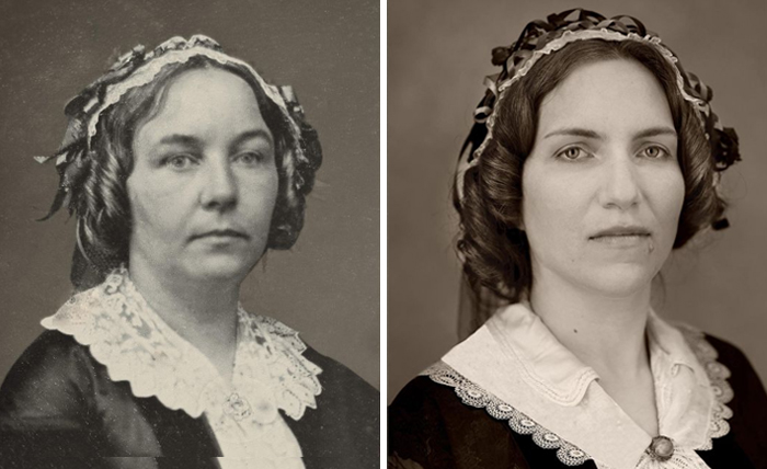 Elizabeth Cady Stanton (Iz.), 1850 y Elizabeth Jenkins-Sahlin (De.)