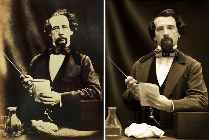Charles Dickens (Iz.), 1858 y Gerald Charles Dickens (De.), su tataranieto