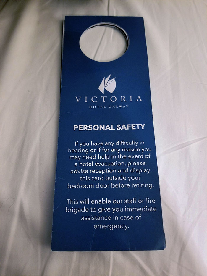 My Hotel Has A Card You Can Hang On Your Door To Alert Staff Or Emergency Services If You Are Hearing Disabled