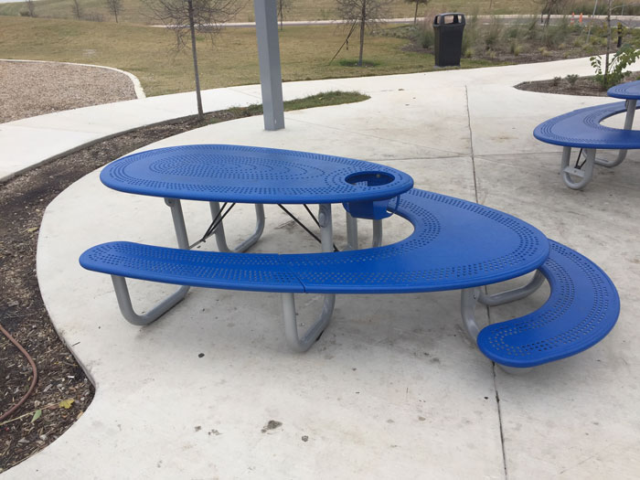 This Picnic Table Has Seating For Adults, A High Chair, Kids Table And Table Accecible With A Wheelchair All In One