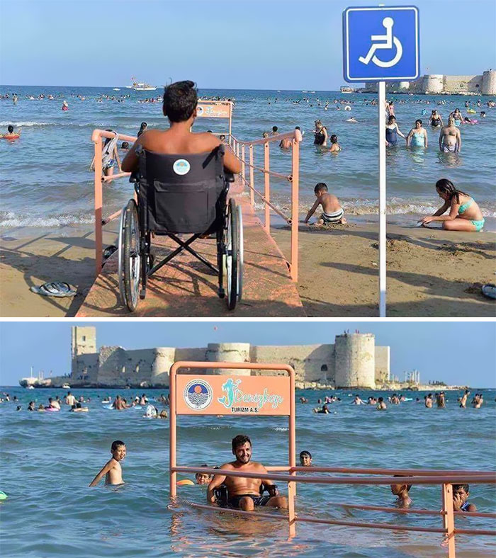 In The City Of Kızkalesi, Turkey, This Beach Includes An Access Ramp So That Physically Impaired People Can Swim